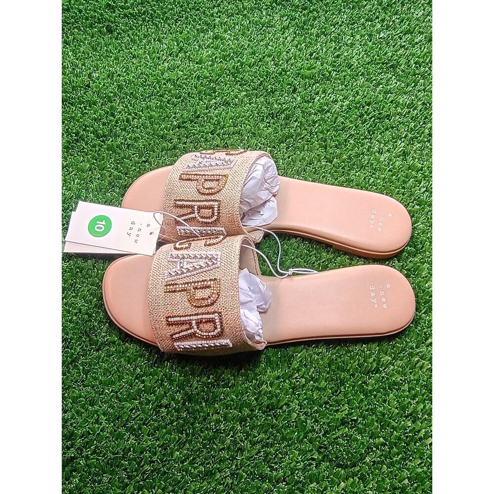 A New Day Nehemia Beaded Canvas Slide Sandals Size 10 - Picture 2 of 5